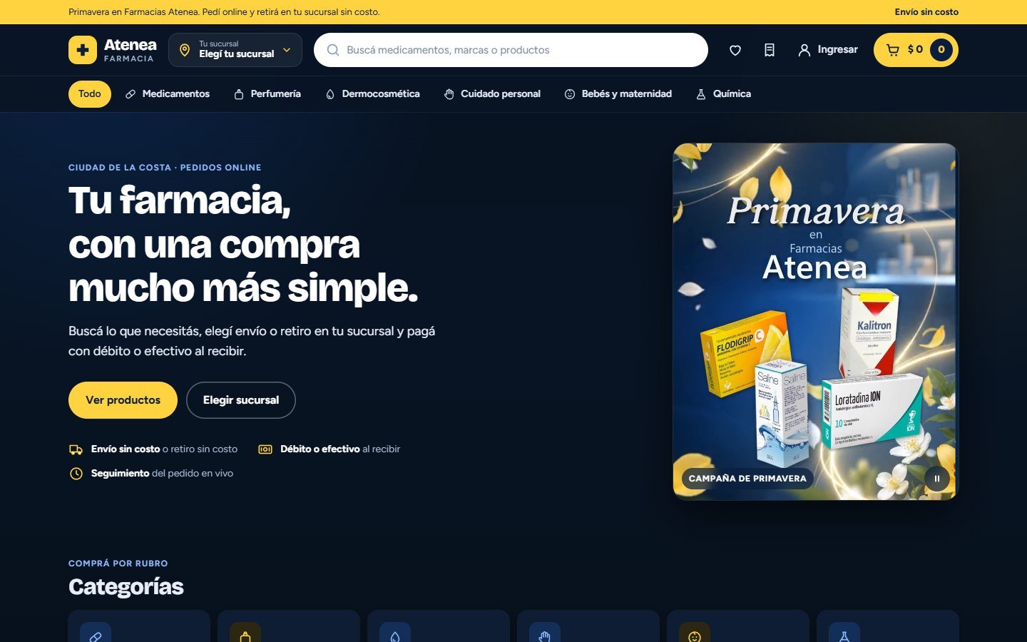 Página de inicio de la tienda online de Farmacias Atenea